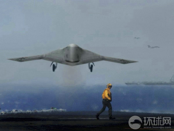 資料圖：X-47B無人機在航母上起降想象圖。