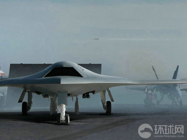 資料圖：X-47B無人機在航母上起降想象圖。