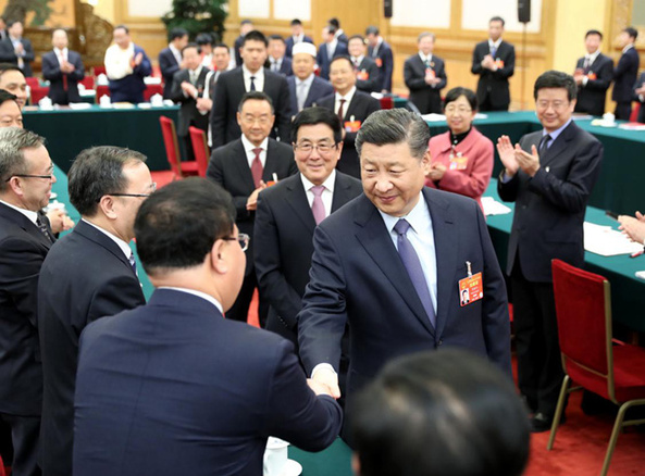 2019年3月7日，習(xí)近平參加十三屆全國(guó)人大二次會(huì)議甘肅代表團(tuán)的審議。