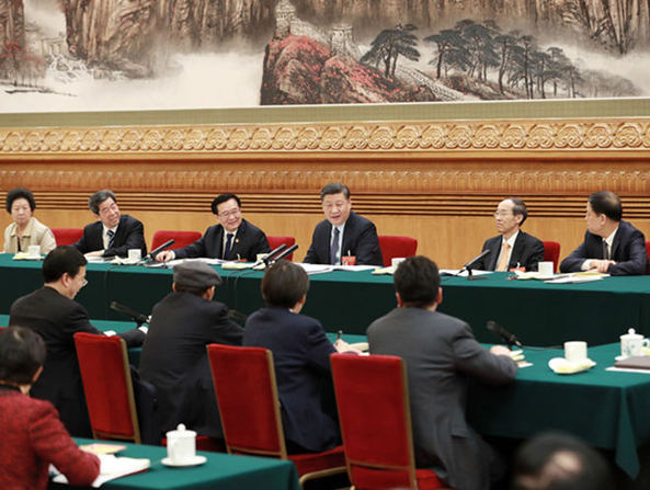 2019年3月8日，習(xí)近平參加十三屆全國(guó)人大二次會(huì)議河南代表團(tuán)的審議。